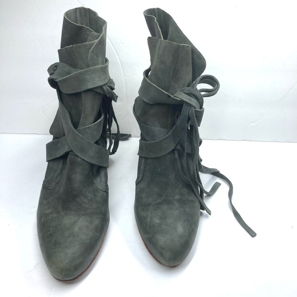 Free People Seven Wonders Leather Boots Washed Black 39 US 8.5/9 heeled - Picture 7 of 16